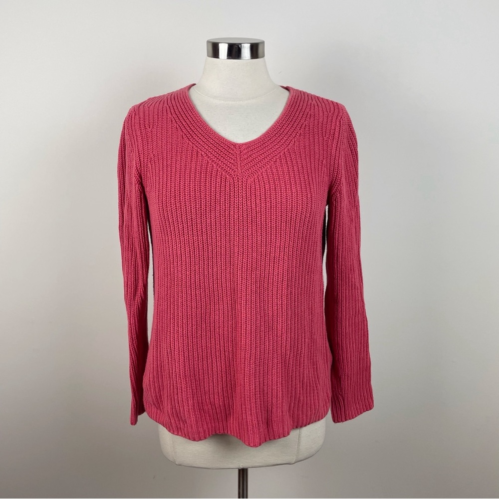 L.L. Bean Solid Pink Ribbed Knit Long Sleeve Sweater Women Small Cotton